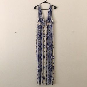 Blue and white tribal maxi dress